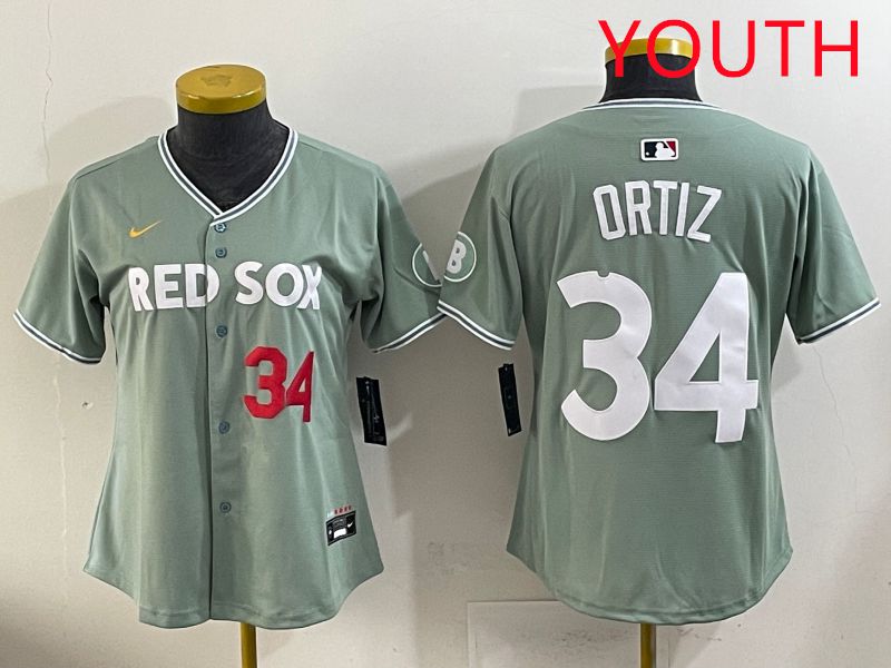 Youth 2025 Boston Red Sox #34 Ortiz Light Green Joint Name Nike MLB Jersey style 3->youth mlb jersey->Youth Jersey